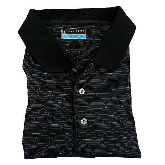 PGA Tour Other - PGA Tour Men's XXL Short Sleeve Blue Gray Black Geometric Polo EUC
